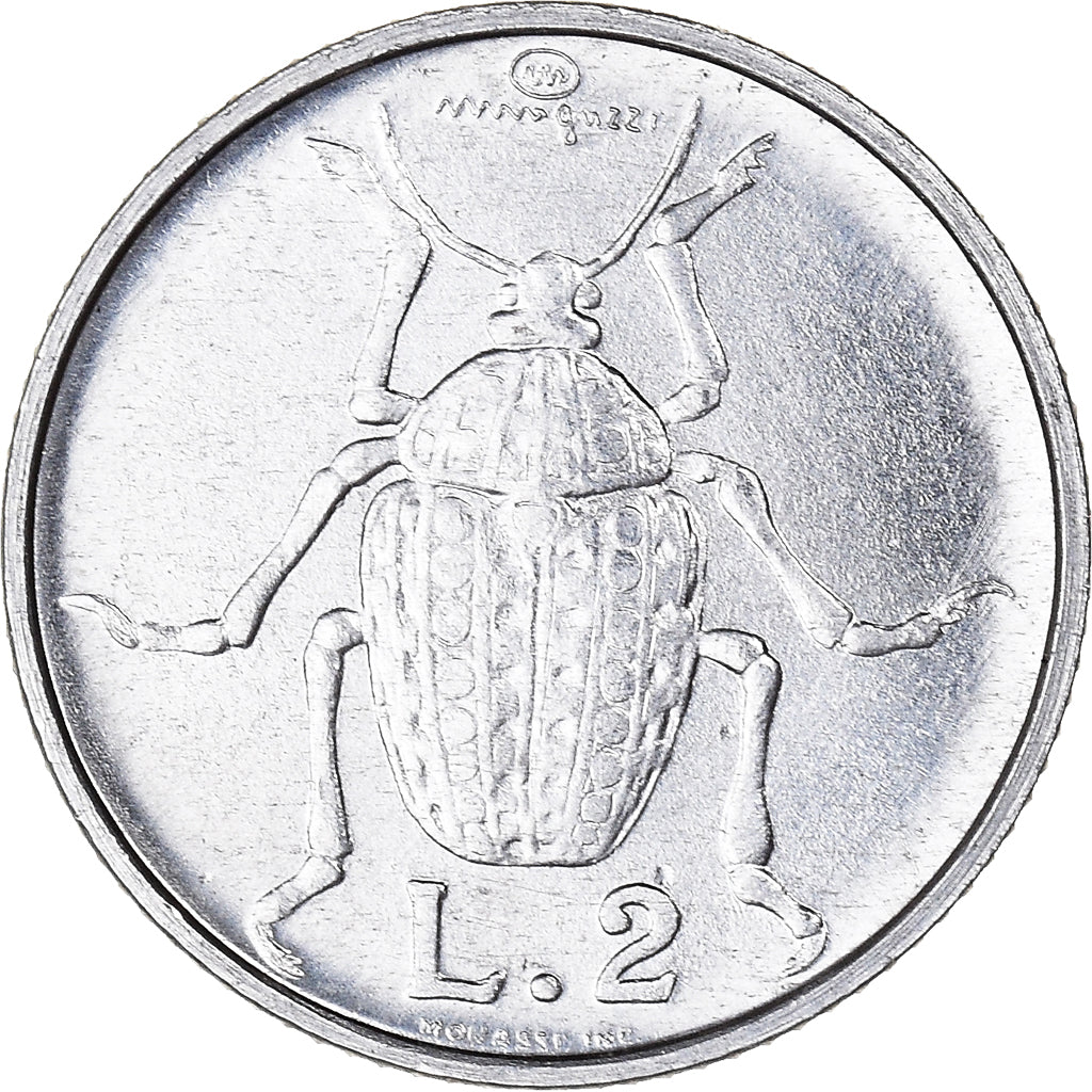 Coin, San Marino, 2 Lire, 1974, MS(65-70), Aluminum, KM:31