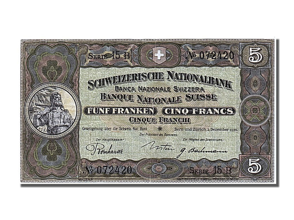 Banknote, Switzerland, 5 Franken, 1926, 1926-12-02, EF(40-45)