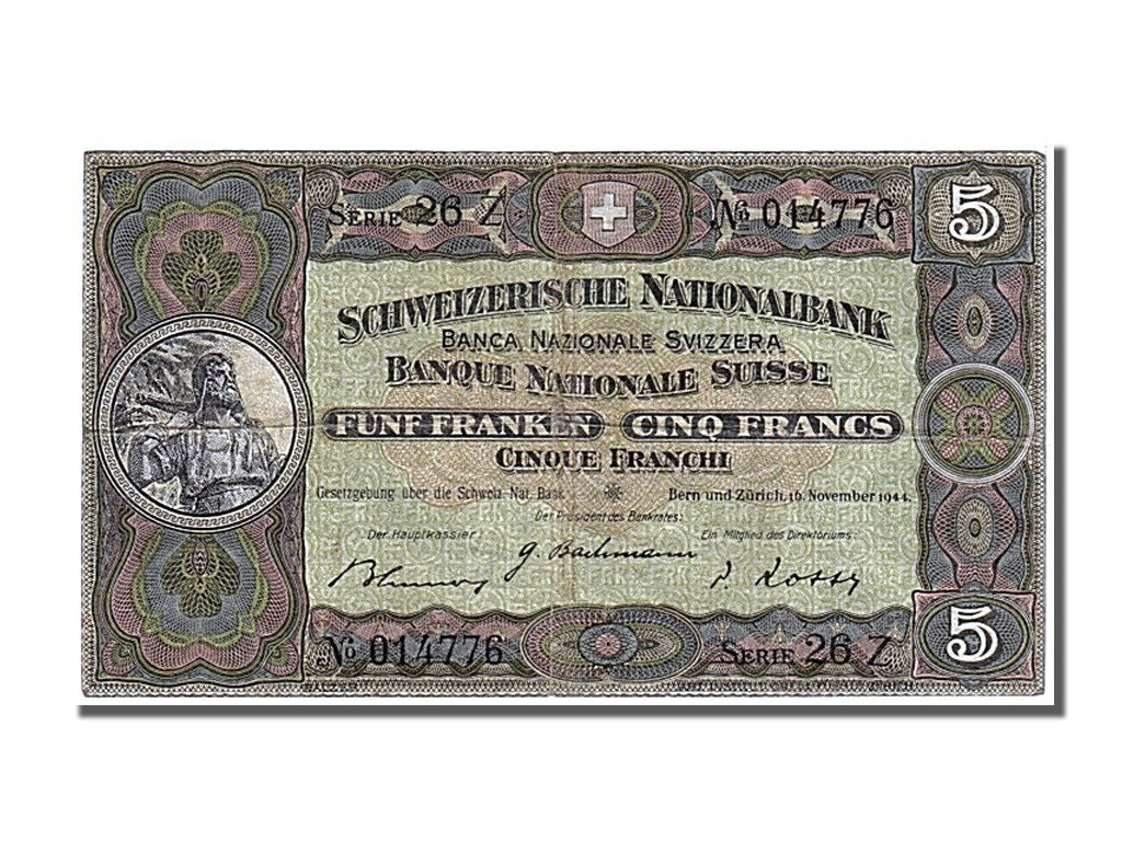 Banknote, Switzerland, 5 Franken, 1944, 1944-11-16, EF(40-45)