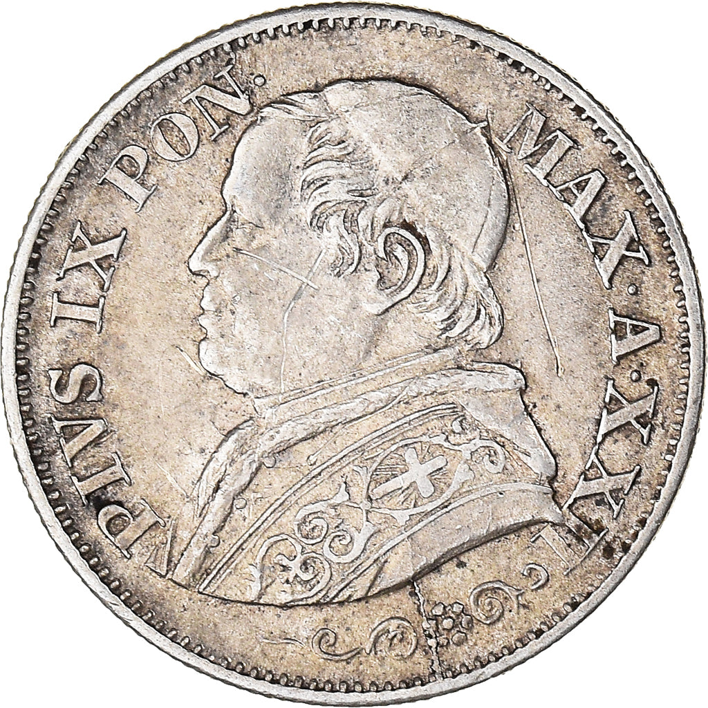 Moeda, ESTADOS ITALIANOS, PAPAL STATES, Pius IX, 10 Soldi, 50 Centesimi, 1867