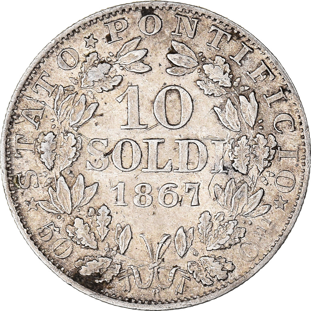 Moeda, ESTADOS ITALIANOS, PAPAL STATES, Pius IX, 10 Soldi, 50 Centesimi, 1867