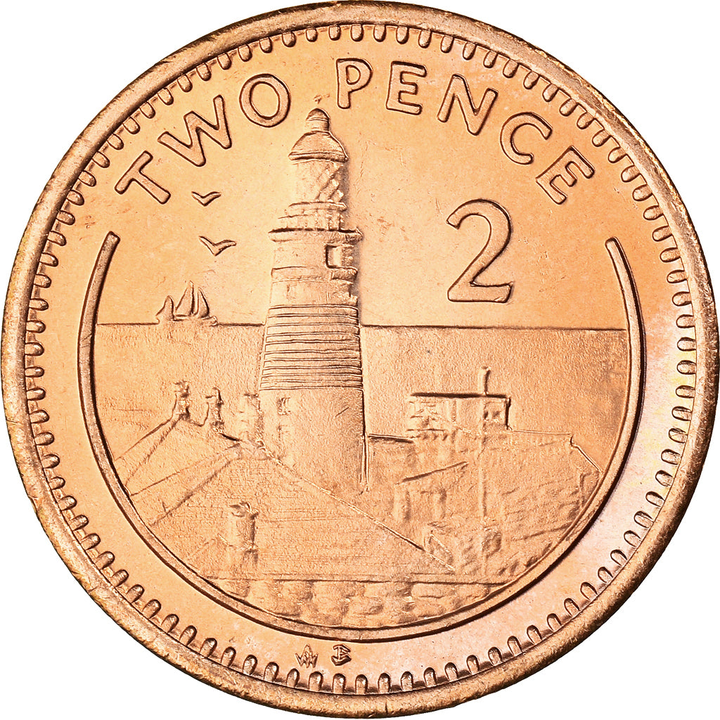 Coin, Gibraltar, Elizabeth II, 2 Pence, 1995, MS(63), Copper Plated Steel