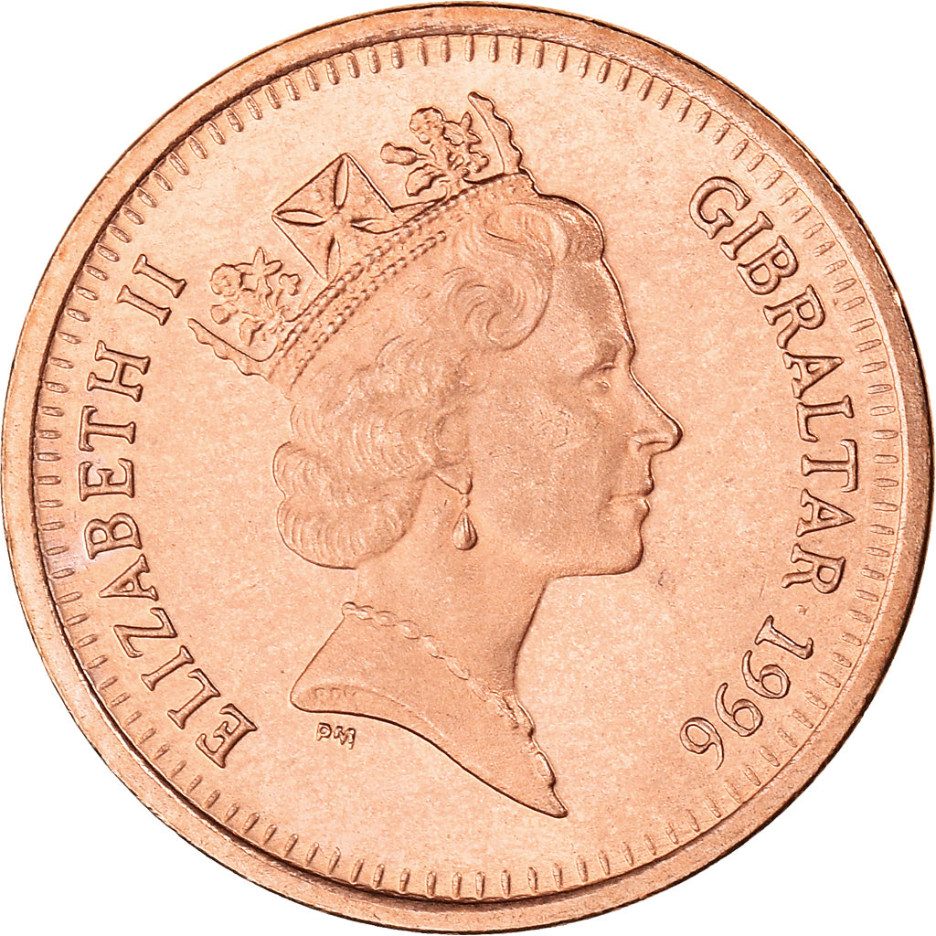 Coin, Gibraltar, Elizabeth II, Penny, 1996, AU(50-53), Copper Plated Steel