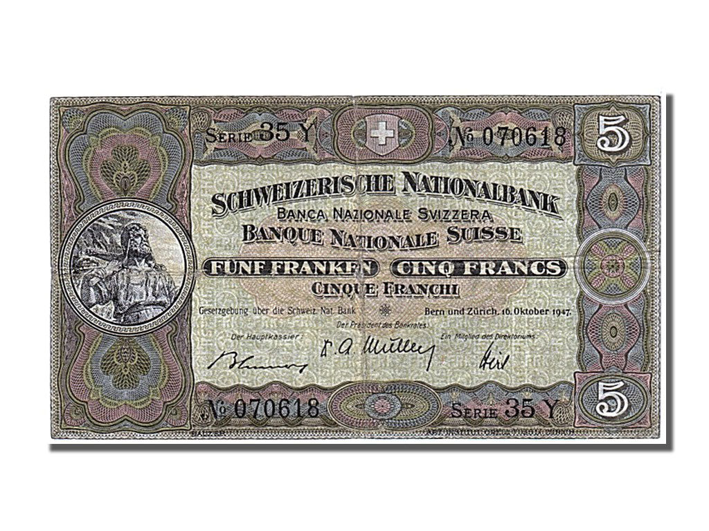Banknote, Switzerland, 5 Franken, 1947, 1947-10-16, VF(30-35)