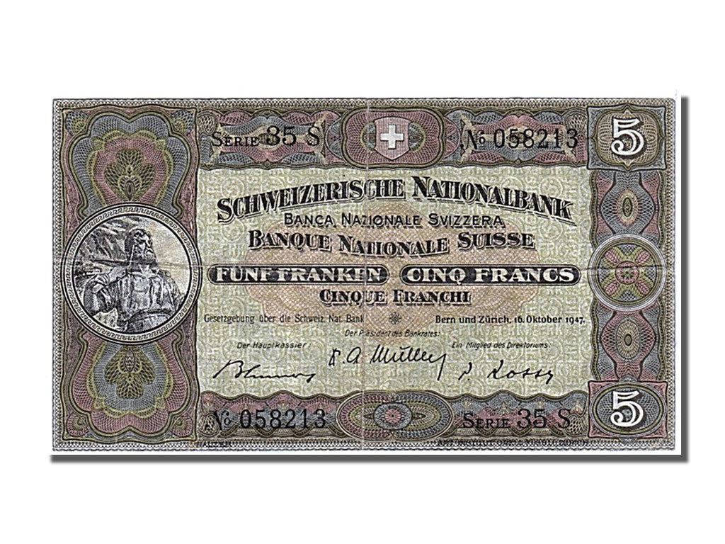 Banknote, Switzerland, 5 Franken, 1947, 1947-10-16, EF(40-45)