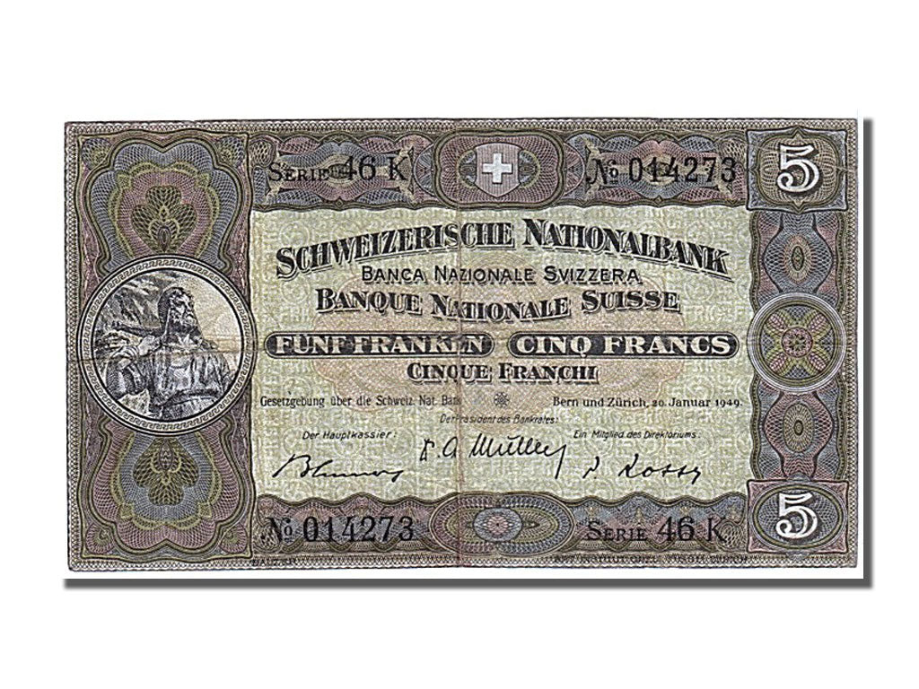 Banconote, Svizzera, 5 Franken, 1949, 1949-01-20, MB+