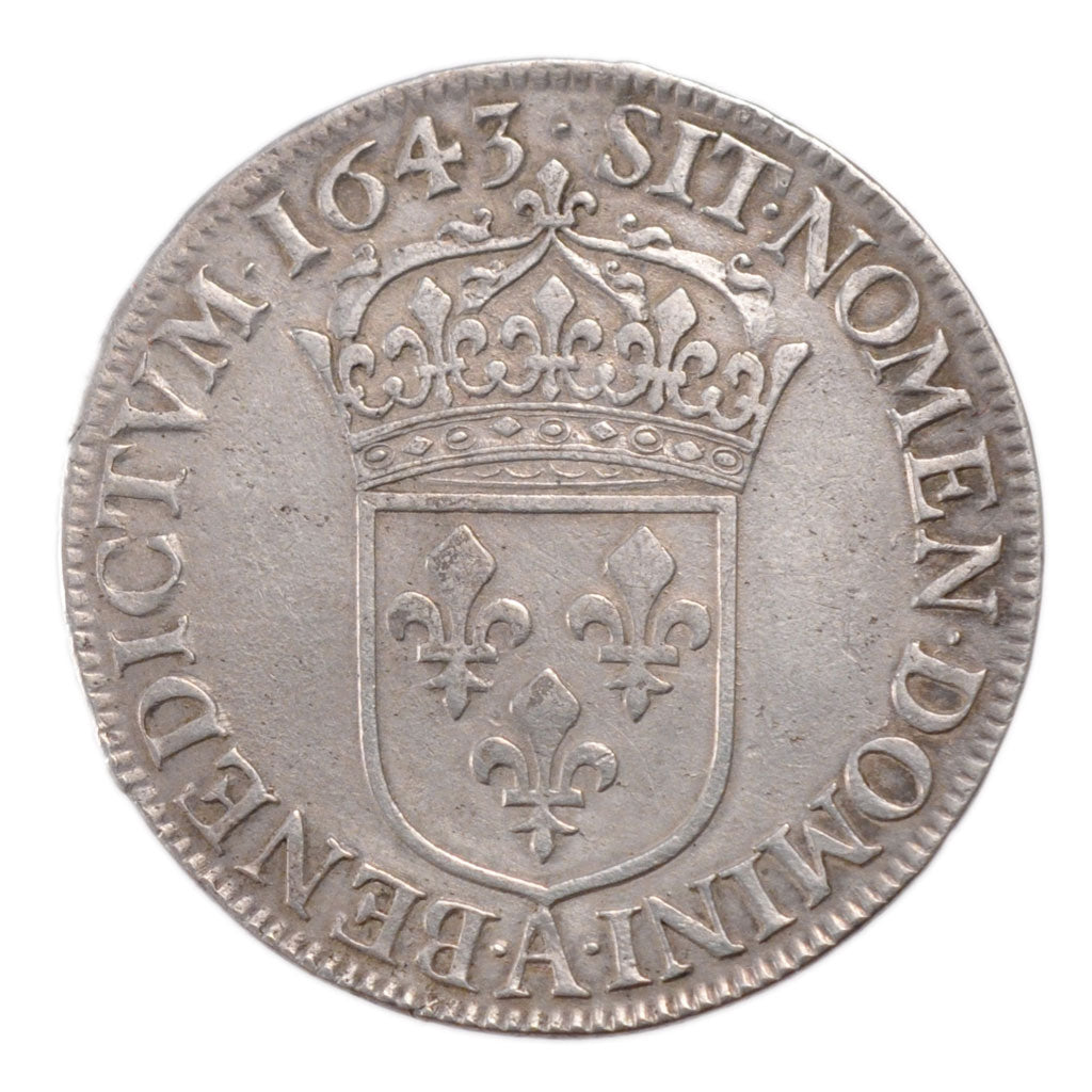 FRANCE, 1/2 Ecu, 1643, Paris, AU(50-53), Silver, Gadoury #50, 13.54