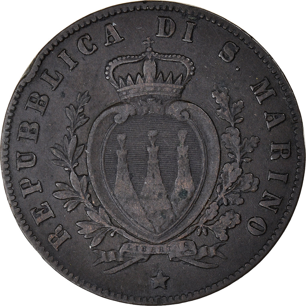 Coin, San Marino, 5 Centesimi, 1869, Rome, VF(30-35), Copper, KM:1