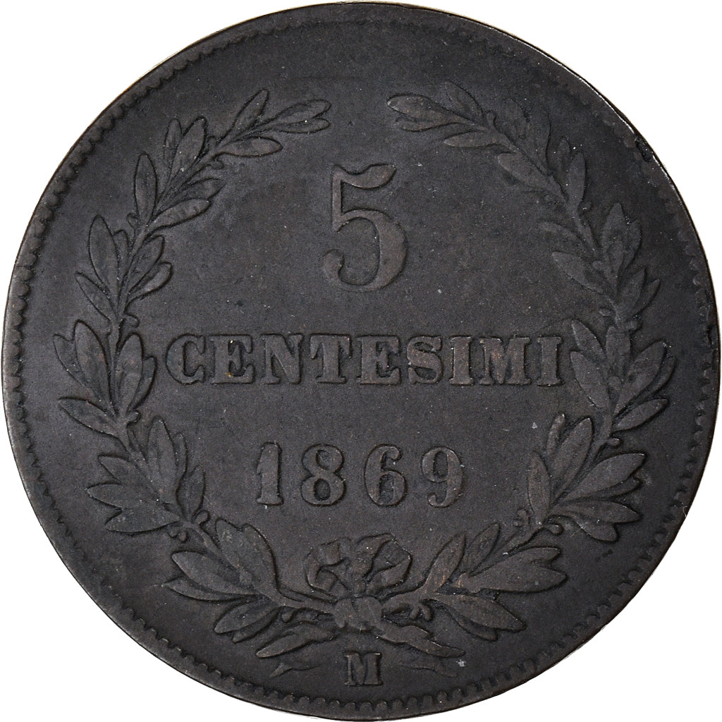 Coin, San Marino, 5 Centesimi, 1869, Rome, VF(30-35), Copper, KM:1