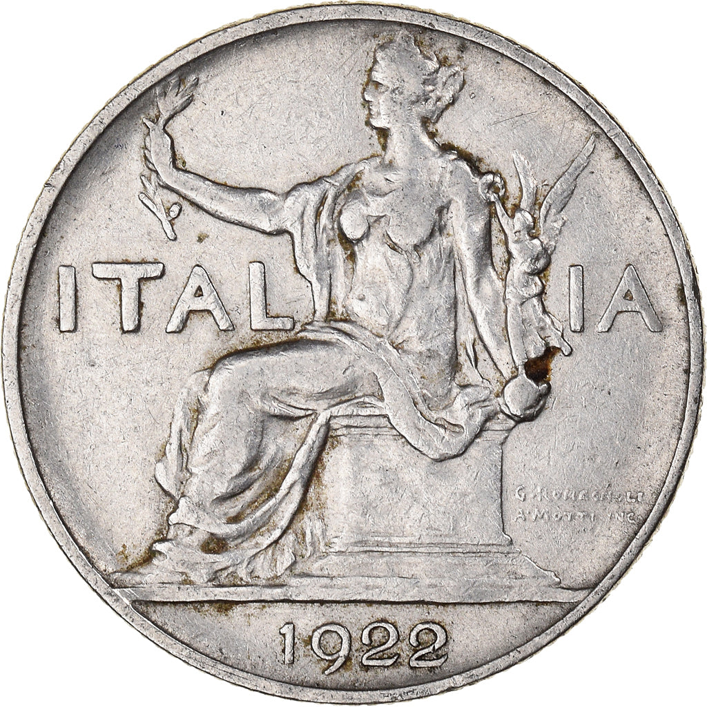 Moeda, Itália, Vittorio Emanuele III, Lira, 1922, Rome, VF(20-25), Níquel
