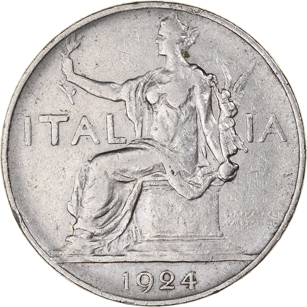 Moeda, Itália, Vittorio Emanuele III, Lira, 1924, Rome, VF(30-35), Níquel
