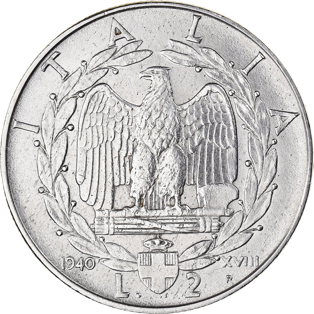 Coin, Italy, Vittorio Emanuele III, 2 Lire, 1940, Rome, AU(50-53), Stainless