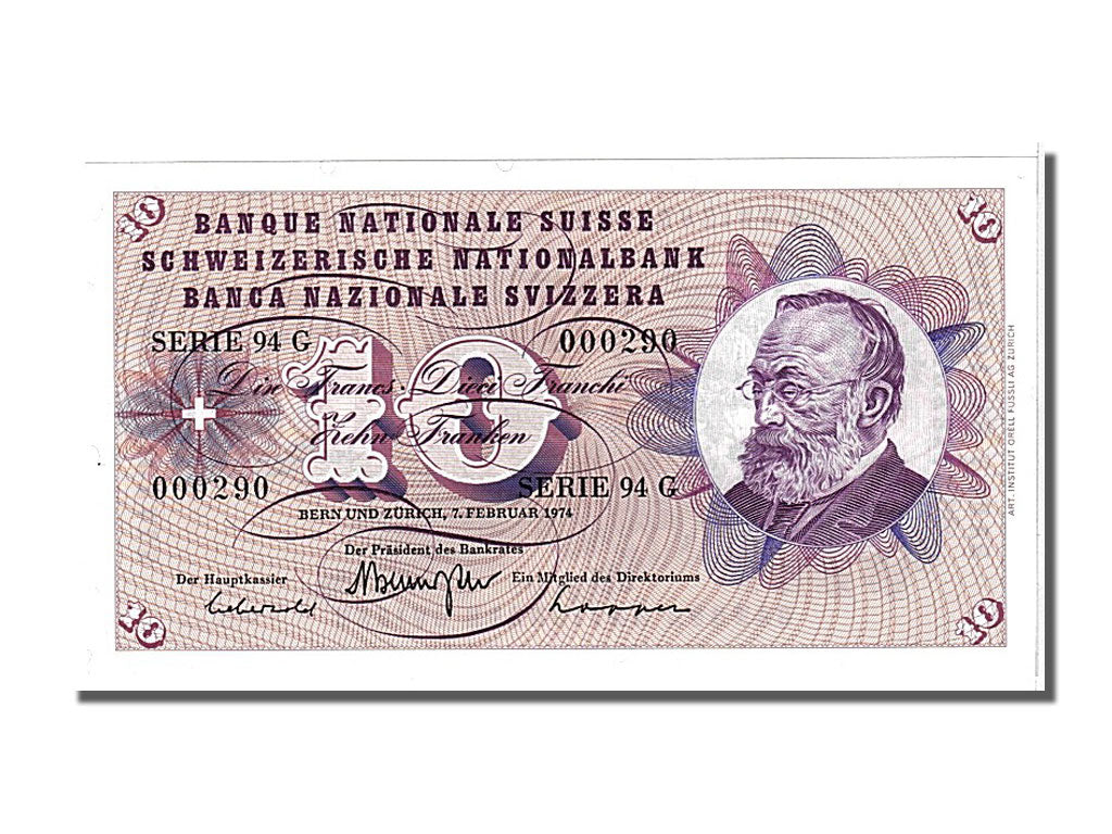 Switzerland, 10 Franken, 1974, KM #45t, 1974-02-07, UNC(65-70), 94G