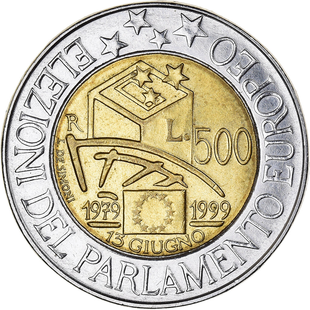Coin, Italy, 500 Lire, 1999, Rome, AU(50-53), Bi-Metallic, KM:203