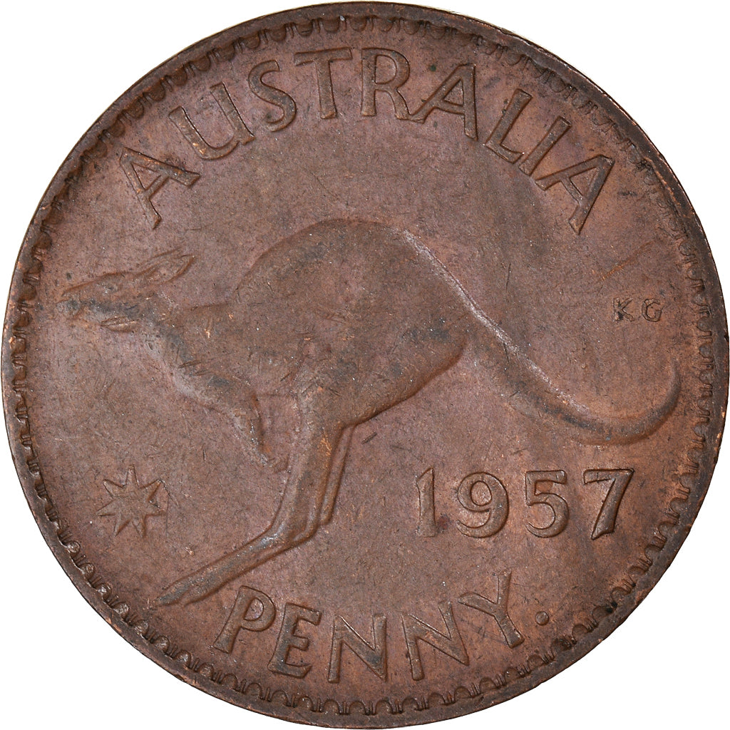 Coin, Australia, Elizabeth II, Penny, 1957, EF(40-45), Bronze, KM:56