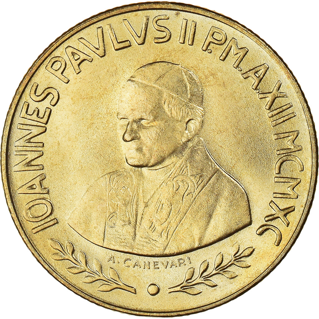Coin, VATICAN CITY, John Paul II, 200 Lire, 1990, MS(65-70), Aluminum-Bronze