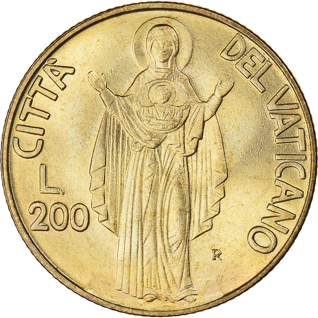 Coin, VATICAN CITY, John Paul II, 200 Lire, 1990, MS(65-70), Aluminum-Bronze