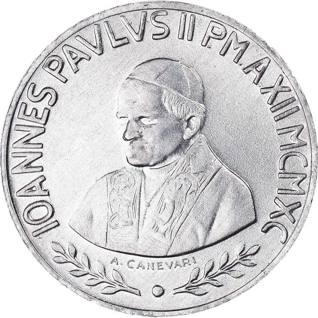 Coin, VATICAN CITY, John Paul II, 10 Lire, 1990, MS(65-70), Aluminum, KM:220