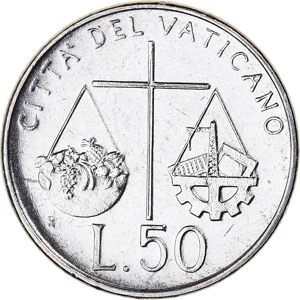 Coin, VATICAN CITY, John Paul II, 50 Lire, 1992, Roma, EF(40-45), Stainless