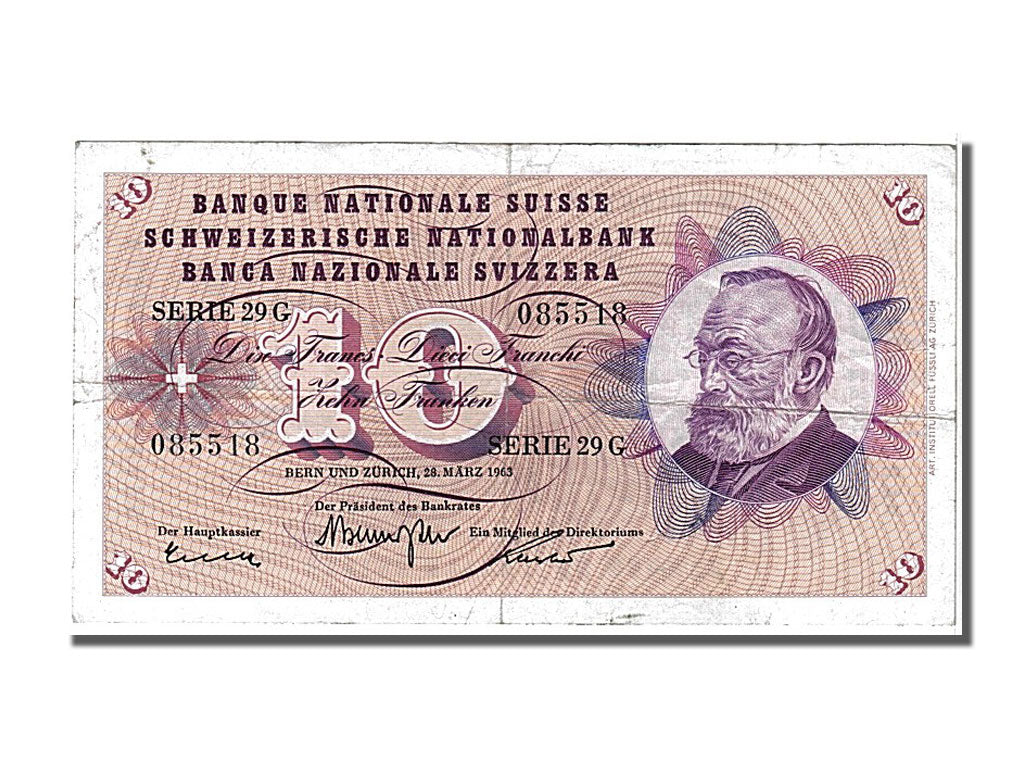 Switzerland, 10 Franken, 1963, KM #45h, 1963-03-28, EF(40-45), 29G