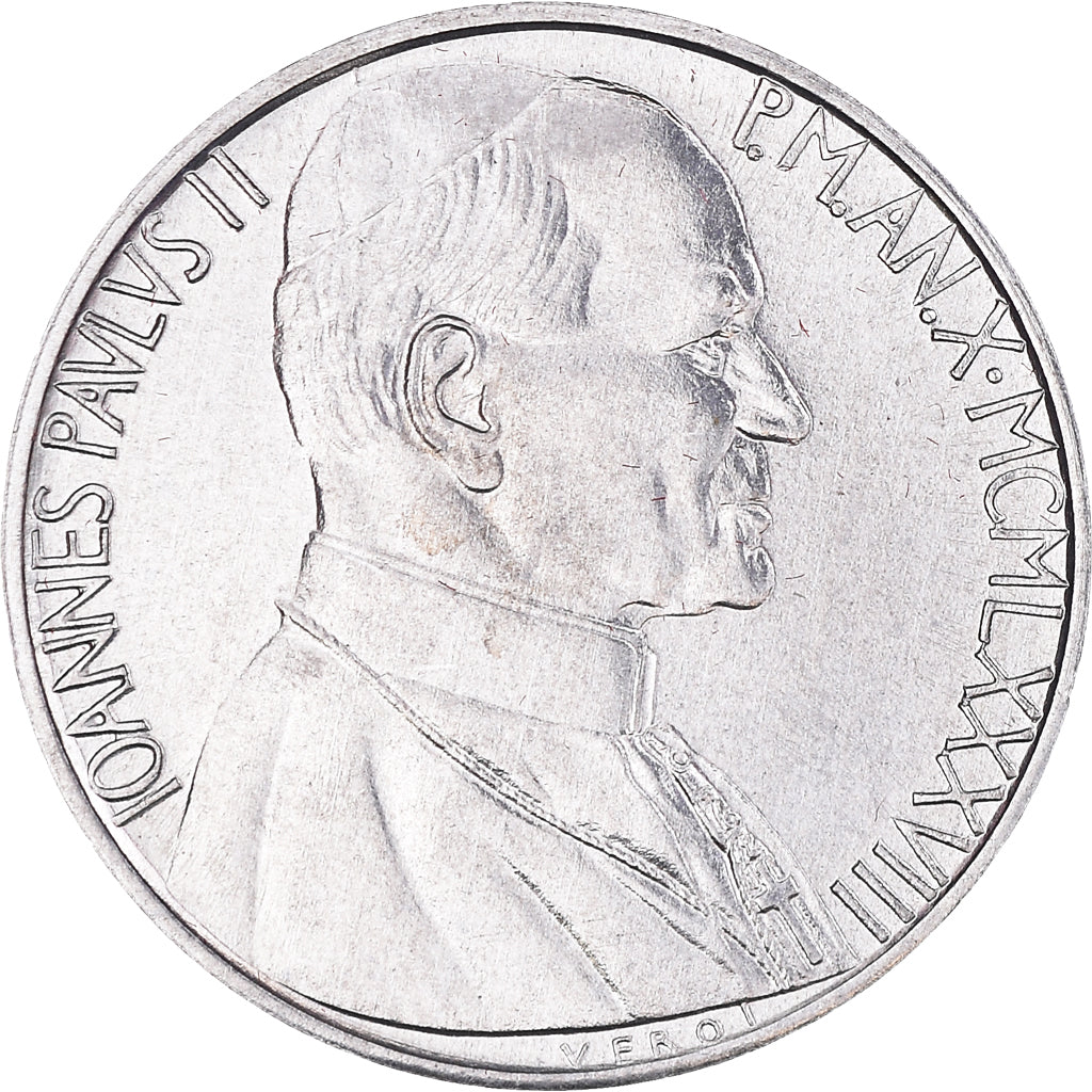 Coin, VATICAN CITY, John Paul II, 10 Lire, 1988, MS(65-70), Aluminum, KM:206