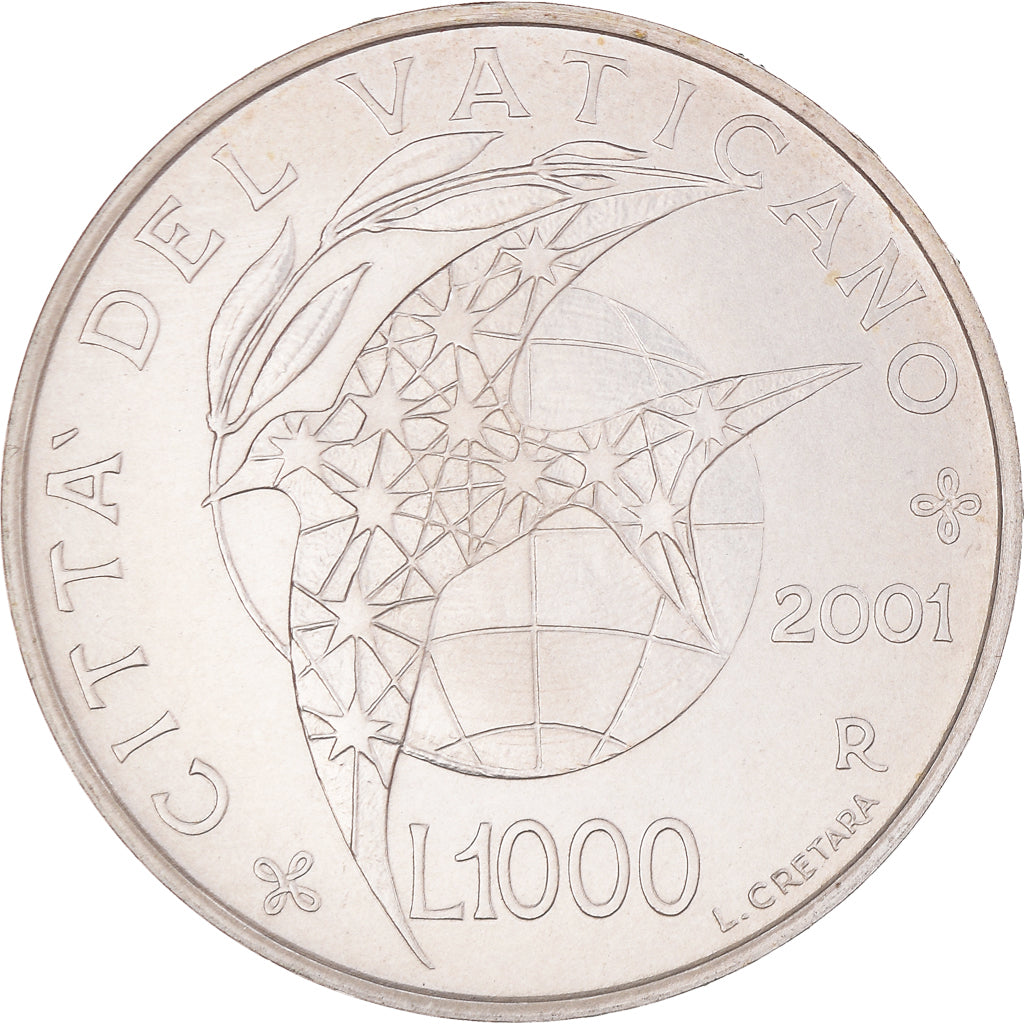 Coin, VATICAN CITY, John Paul II, 1000 Lire, 2001, Rome, MS(65-70), Silver