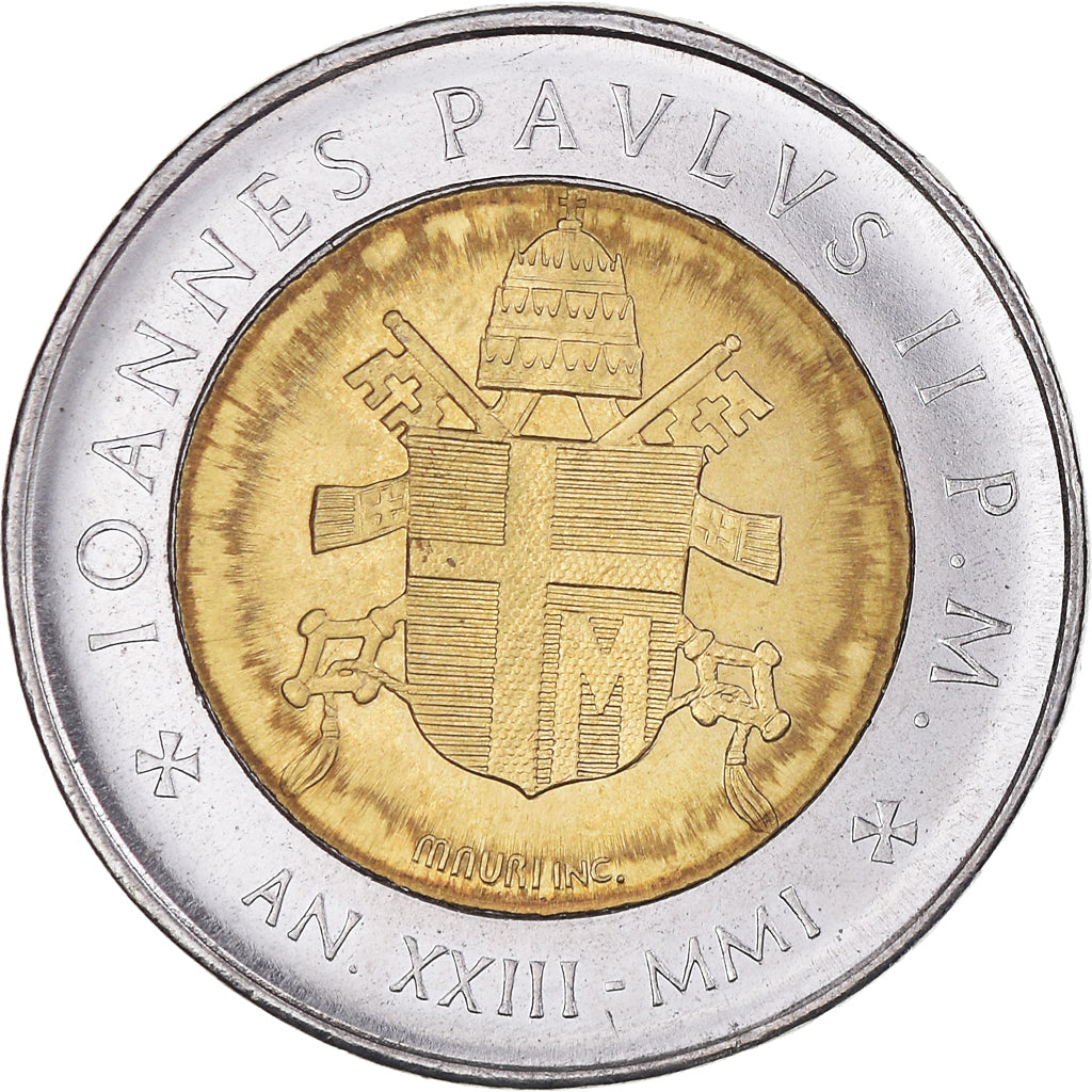 Coin, VATICAN CITY, John Paul II, 500 Lire, 2001, Rome, MS(65-70), Bi-Metallic
