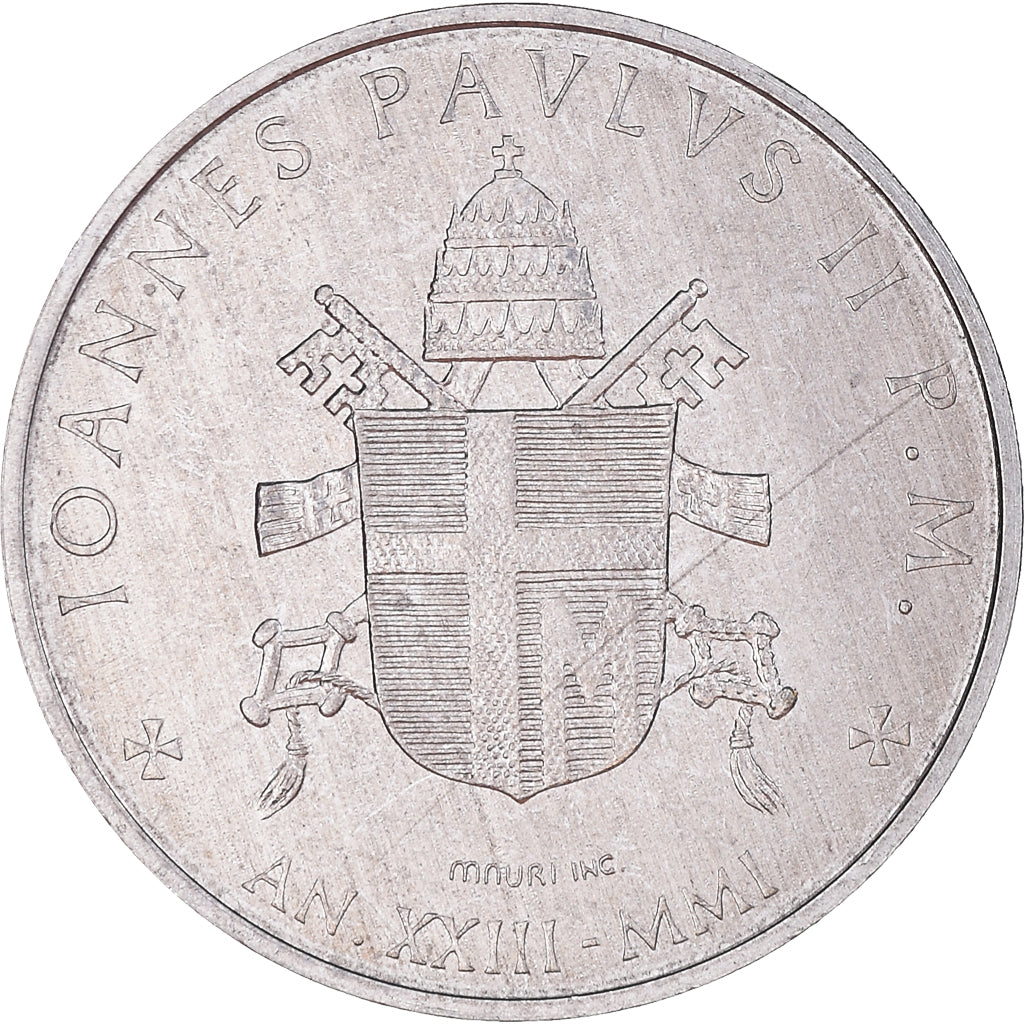 Coin, VATICAN CITY, John Paul II, 10 Lire, 2001, Rome, MS(65-70), Aluminum