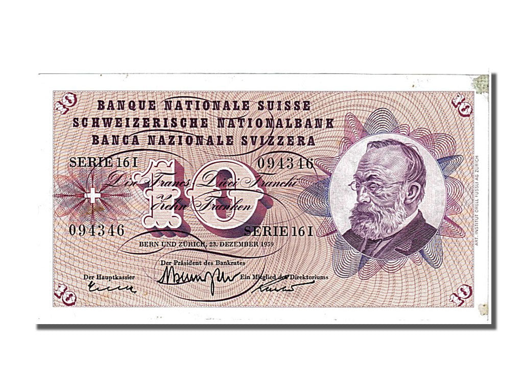 Banknote, Switzerland, 10 Franken, 1959, 1959-12-23, AU(50-53)