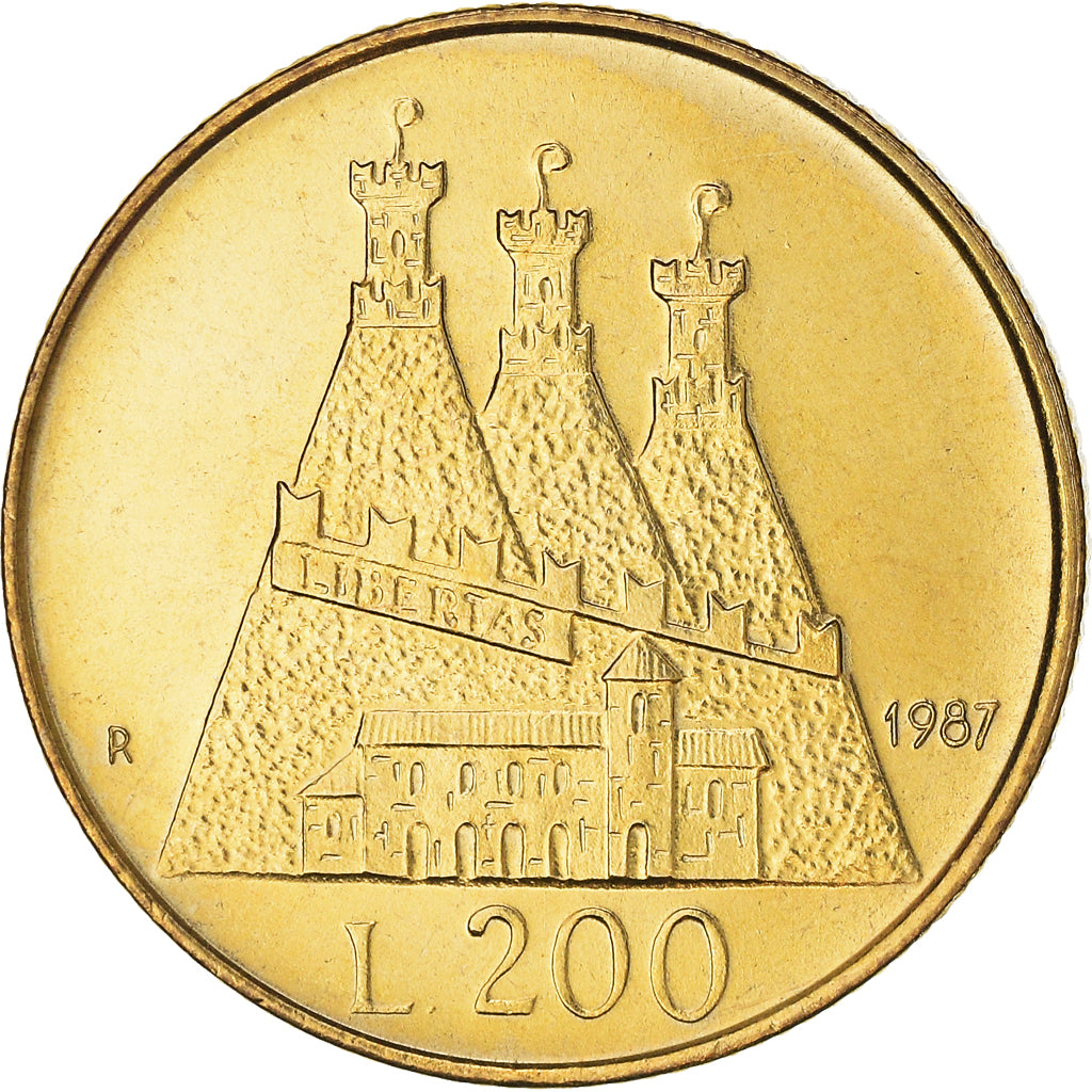 Coin, San Marino, 200 Lire, 1987, MS(65-70), Aluminum-Bronze, KM:208