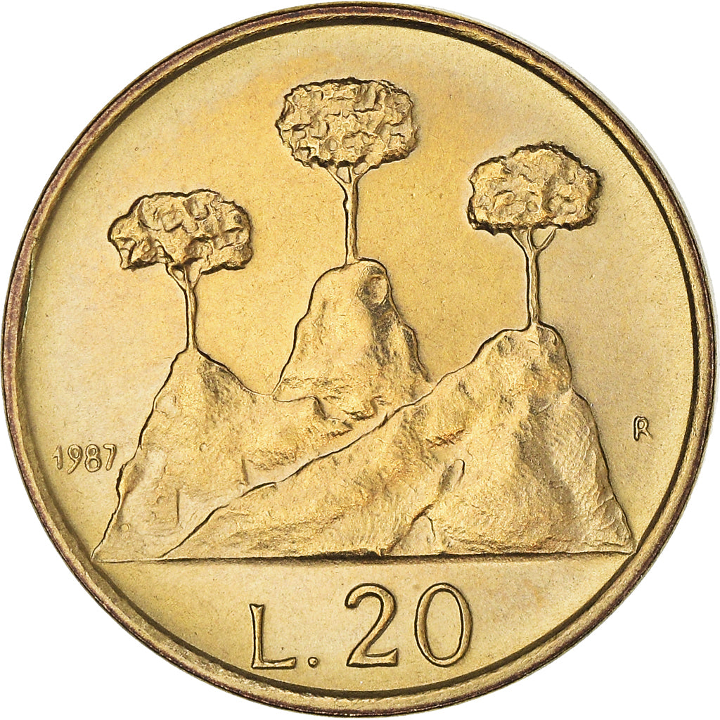 Coin, San Marino, 20 Lire, 1987, Rome, MS(65-70), Aluminum-Bronze, KM:205