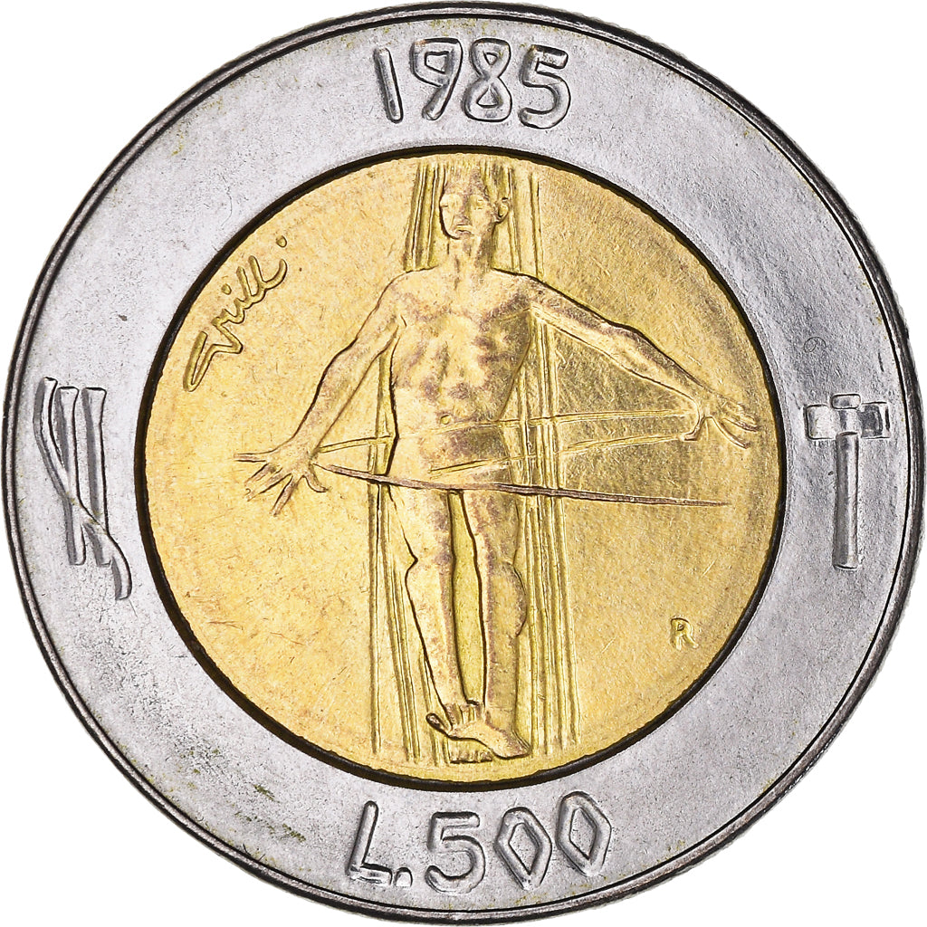 Moeda, San Marino, 500 Lire, 1985, MS(63), Bimetálico, KM:181