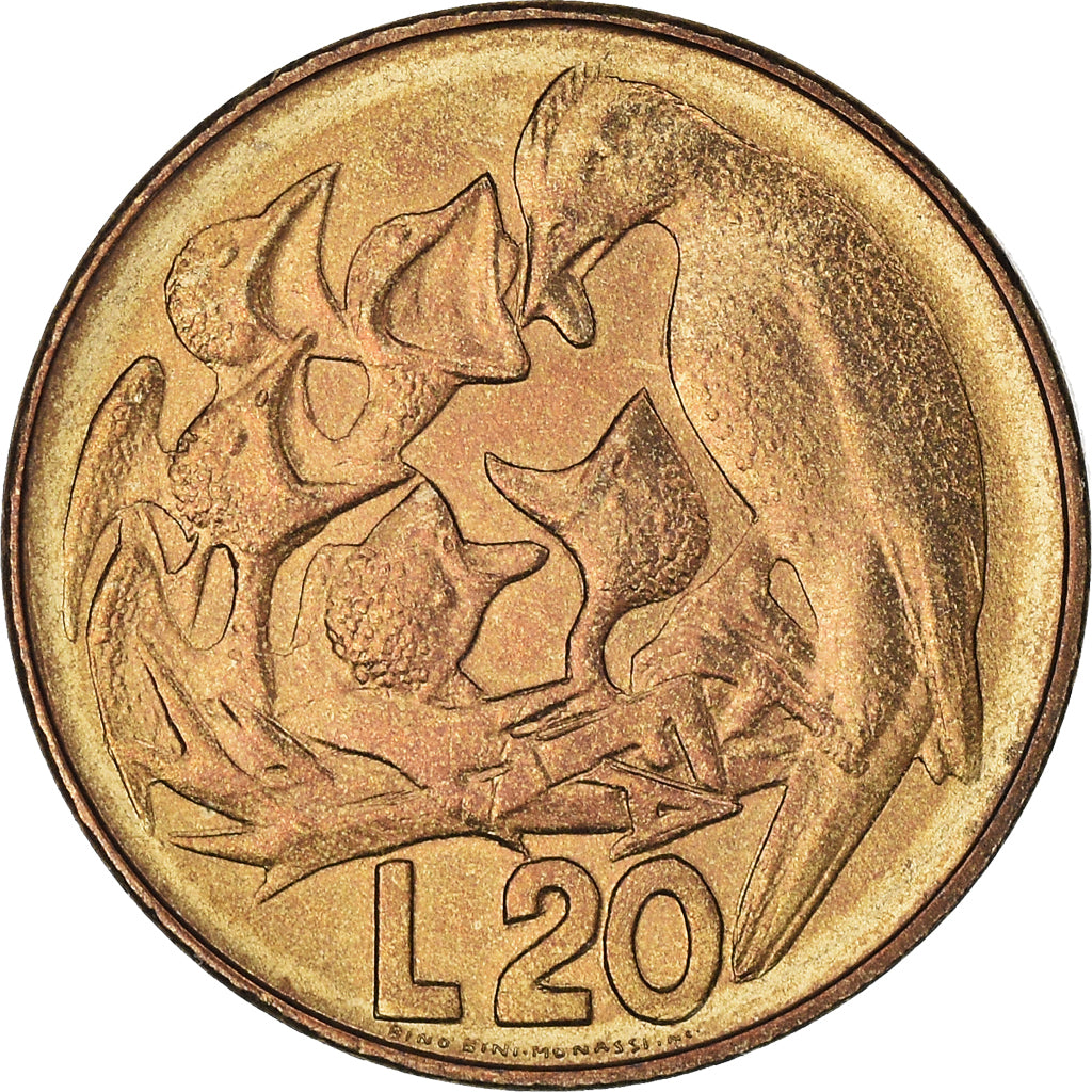 Moneda, San Marino, 20 Lire, 1975, Rome, SC, Aluminio - bronce, KM:44