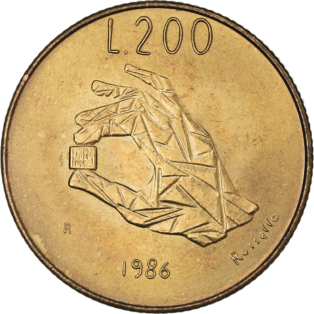 Moneda, San Marino, 200 Lire, 1986, FDC, Aluminio - bronce, KM:194