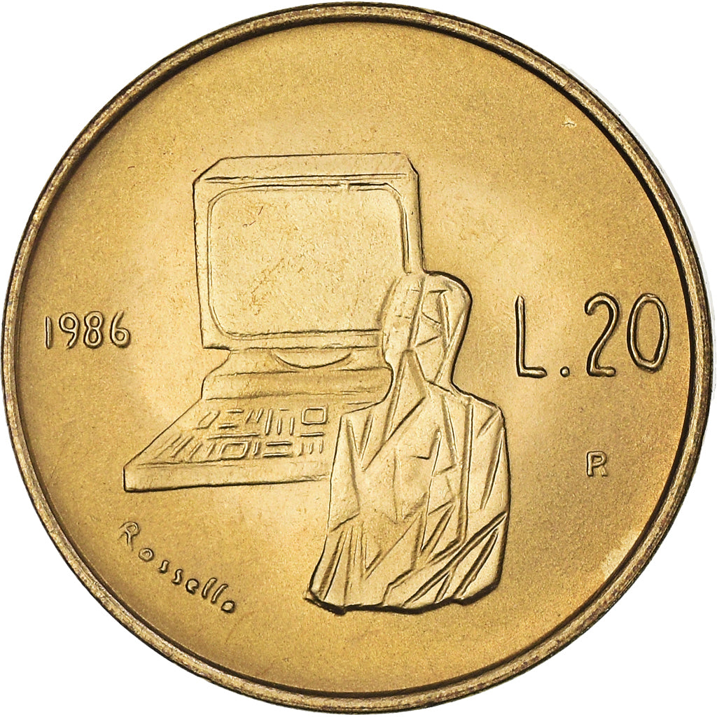 Coin, San Marino, 20 Lire, 1986, Rome, MS(65-70), Aluminum-Bronze, KM:191