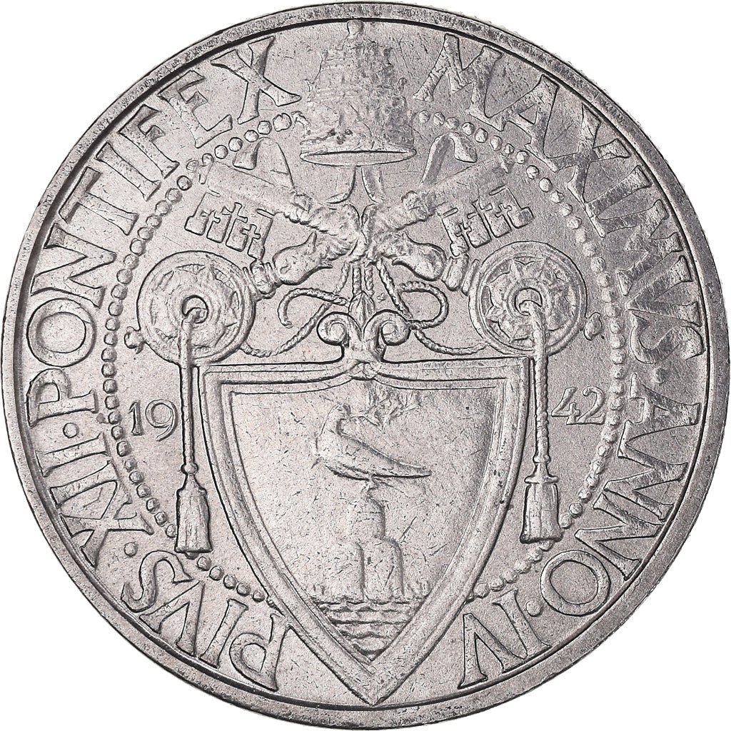 Coin, VATICAN CITY, Pius XII, 2 Lire, 1942, MS(63), Stainless Steel, KM:36