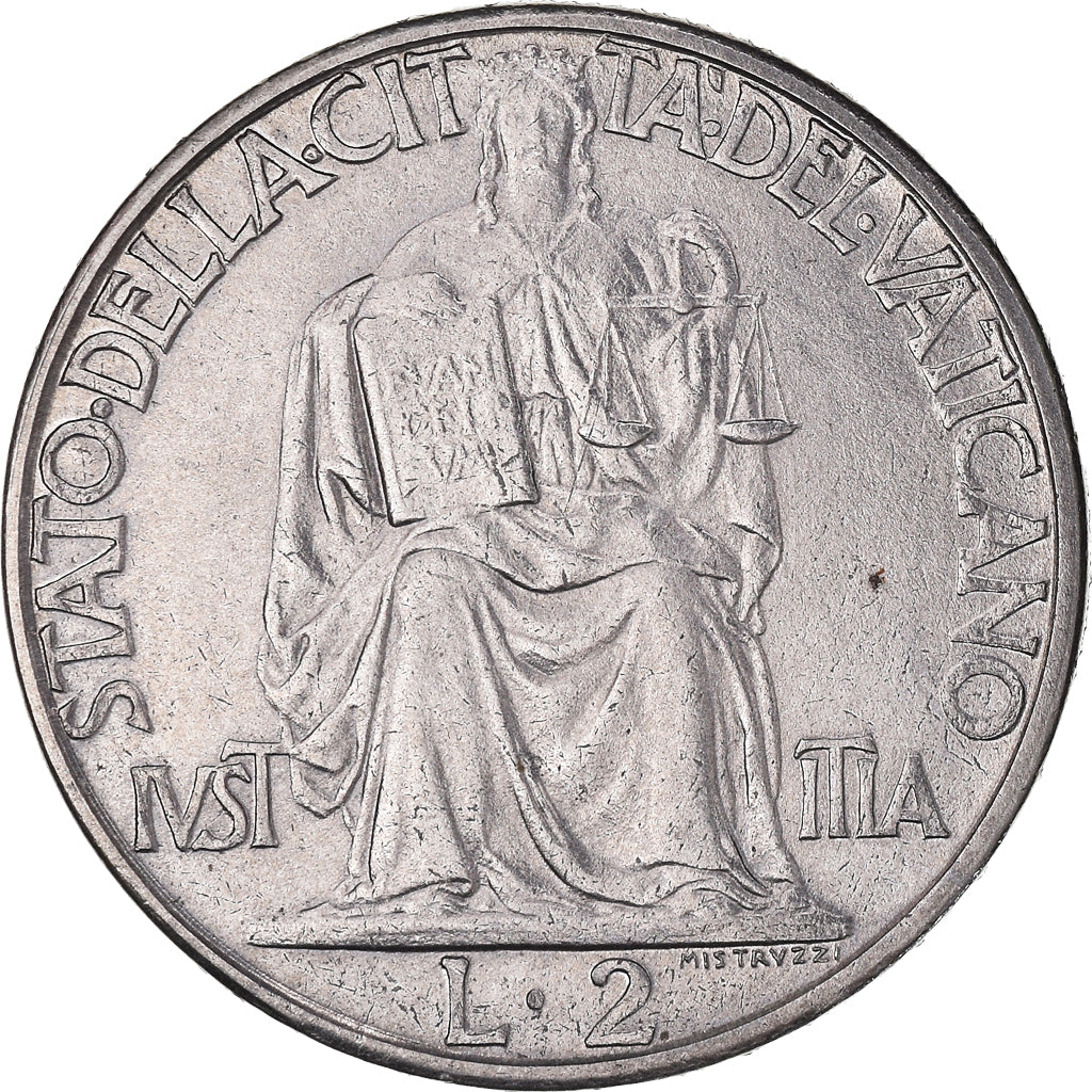 Coin, VATICAN CITY, Pius XII, 2 Lire, 1942, MS(63), Stainless Steel, KM:36