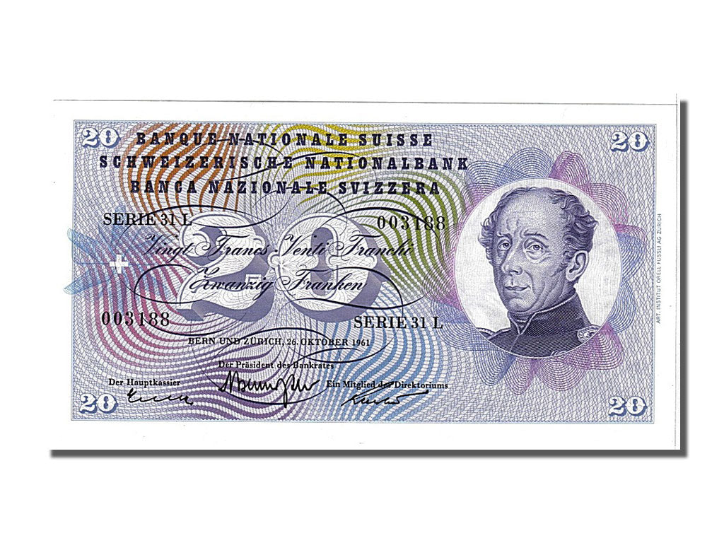 Switzerland, 20 Franken, 1961, KM #46i, 1961-10-26, UNC(65-70), 31L