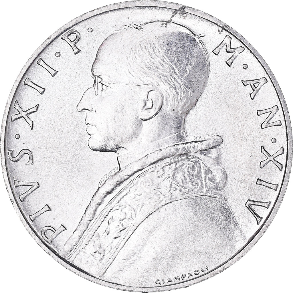 Coin, VATICAN CITY, Pius XII, 10 Lire, 1952, MS(65-70), Aluminum, KM:52.1