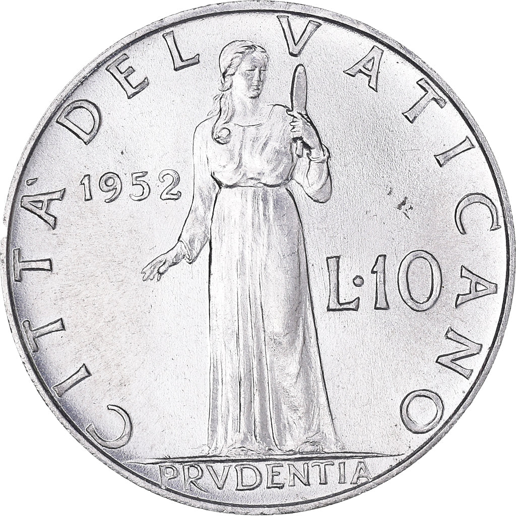 Coin, VATICAN CITY, Pius XII, 10 Lire, 1952, MS(65-70), Aluminum, KM:52.1