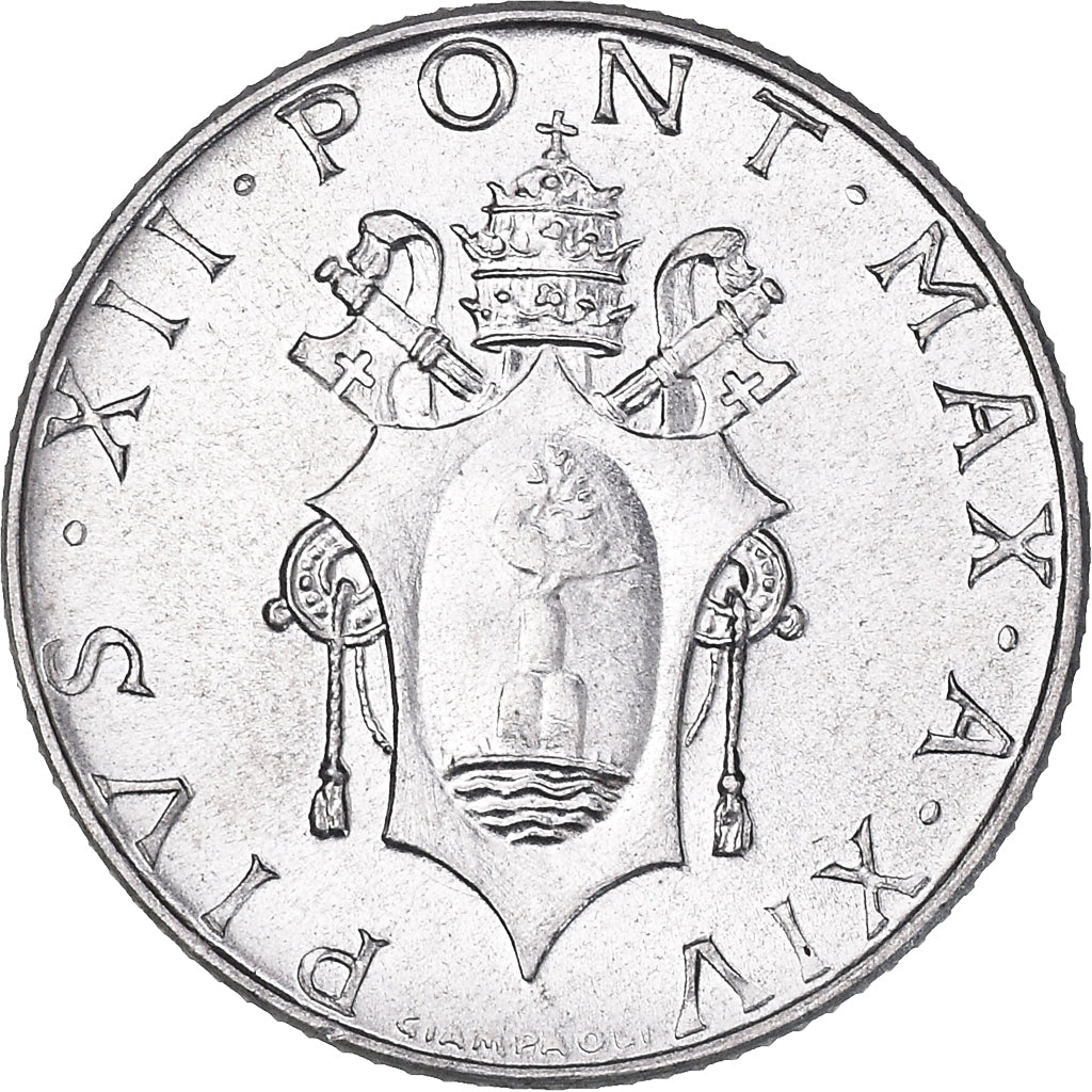 Coin, VATICAN CITY, Pius XII, 2 Lire, 1952, MS(65-70), Aluminum, KM:50