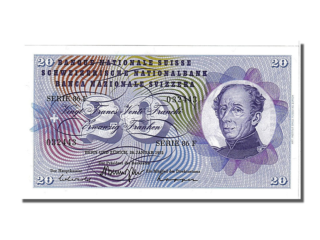 Banknote, Switzerland, 20 Franken, 1972, 1972-01-24, UNC(65-70)