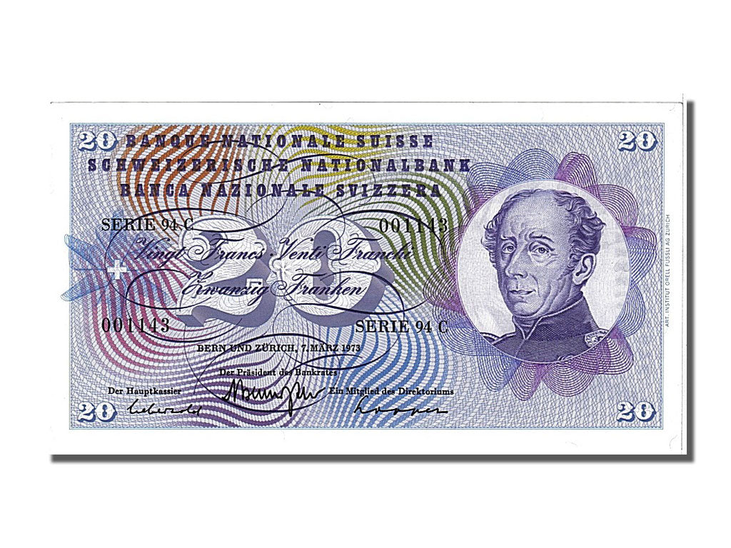 Banknote, Switzerland, 20 Franken, 1973, 1973-03-07, UNC(65-70)
