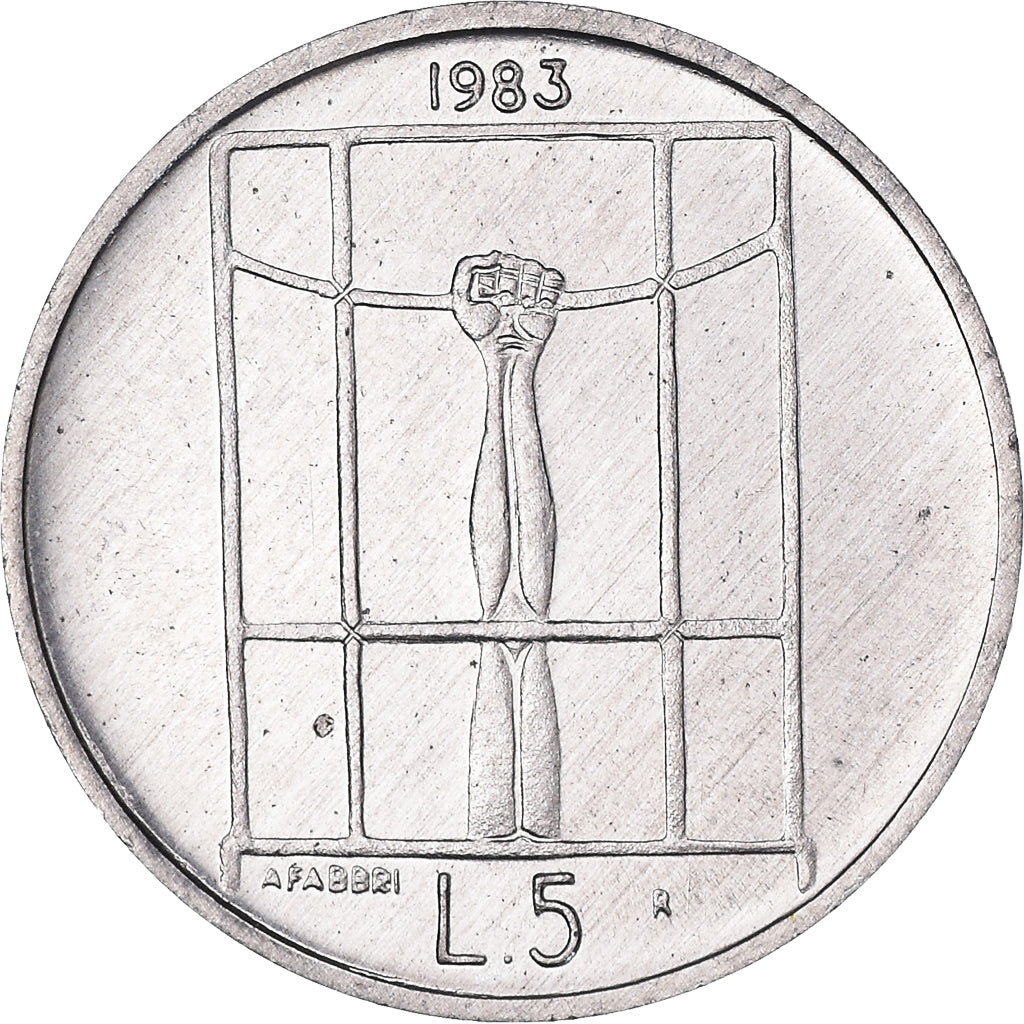 Coin, San Marino, 5 Lire, 1983, Rome, MS(65-70), Aluminum, KM:147