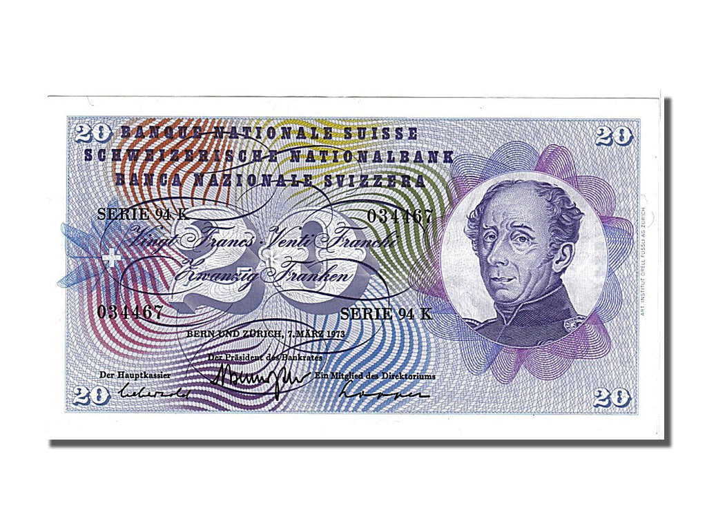Banknote, Switzerland, 20 Franken, 1973, 1973-03-07, UNC(63)