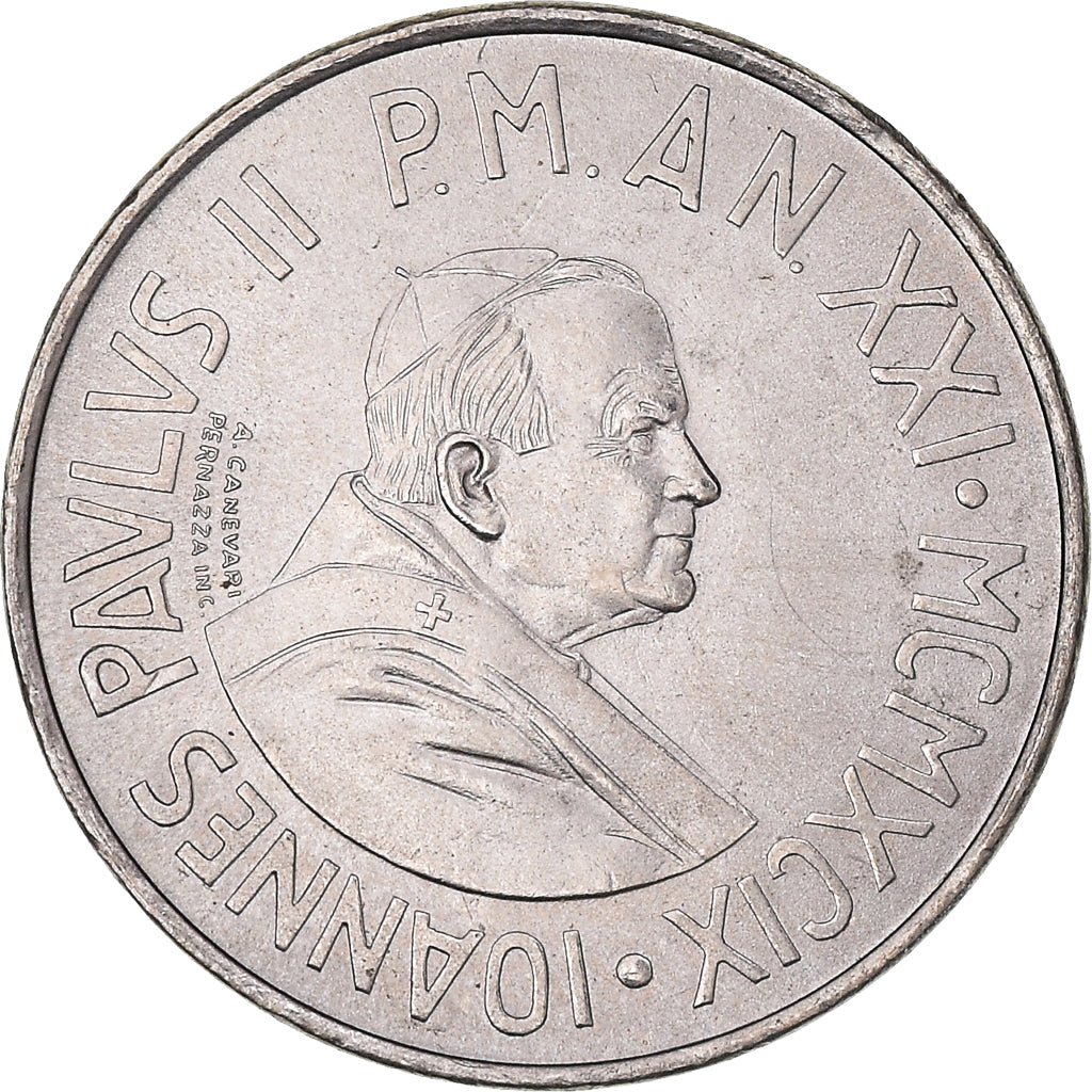 Coin, VATICAN CITY, John Paul II, 50 Lire, 1999, Rome, AU(50-53), Copper-nickel