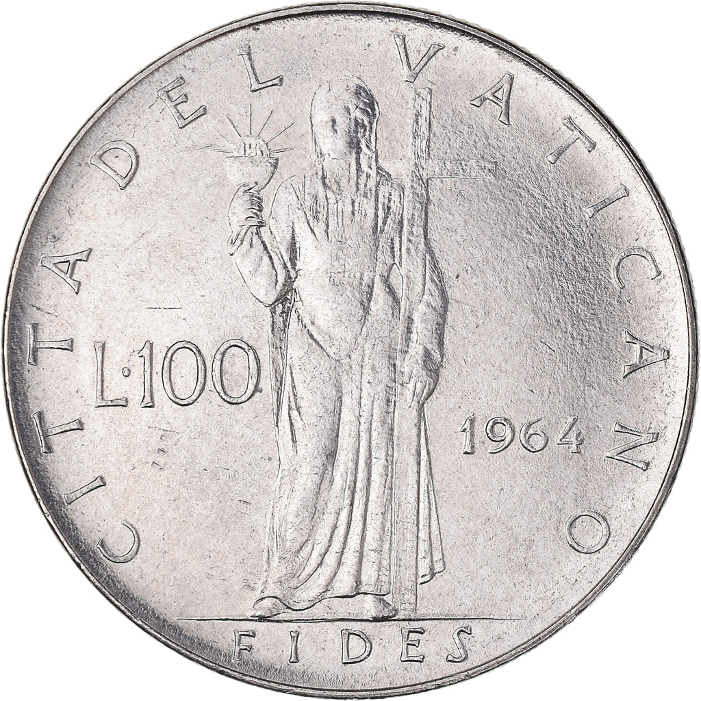 Moeda, CIDADE DO VATICANO, Paul VI, 100 Lire, 1964, VF(30-35), Aço Inoxidável