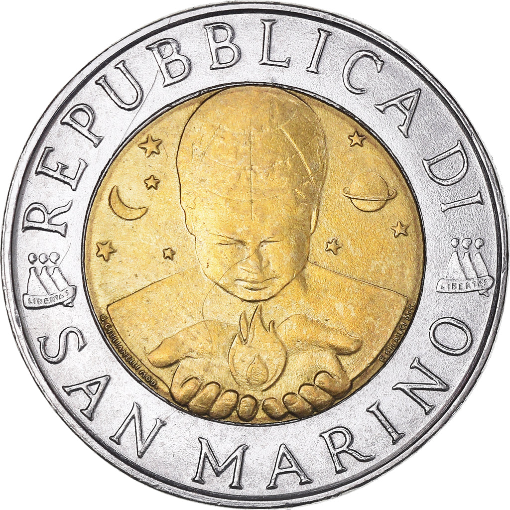 Moneta, San Marino, 500 Lire, 1998, Rome, AU(55-58), Bimetaliczny, KM:383