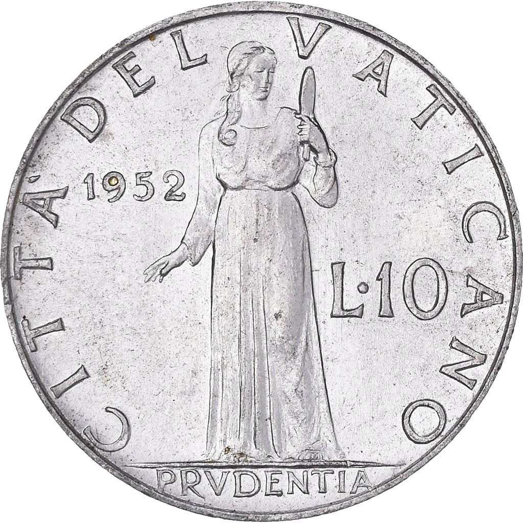 Moneta, CITTÀ DEL VATICANO, Pius XII, 10 Lire, 1952, BB+, Alluminio, KM:52.1