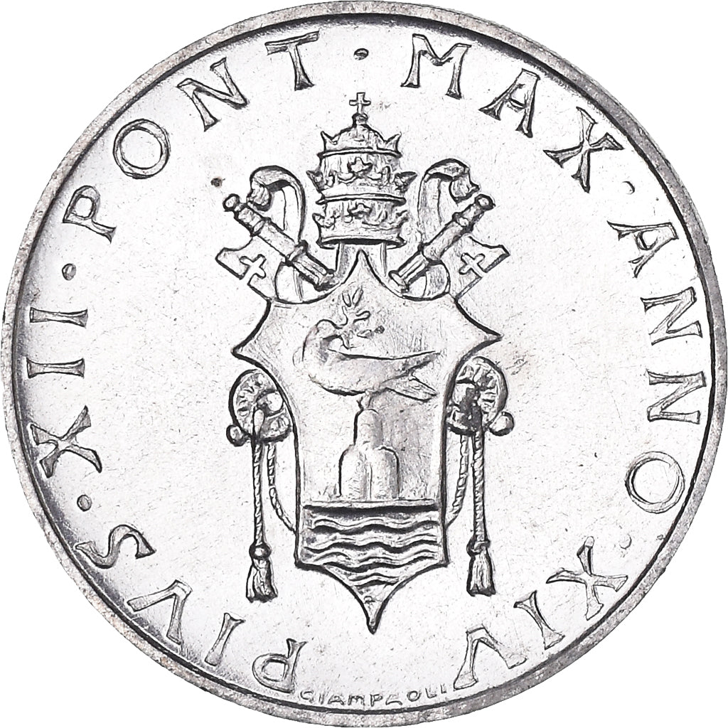 Munten, Vaticaanstad, Pius XII, Lira, 1952, UNC-, Aluminium, KM:49.1